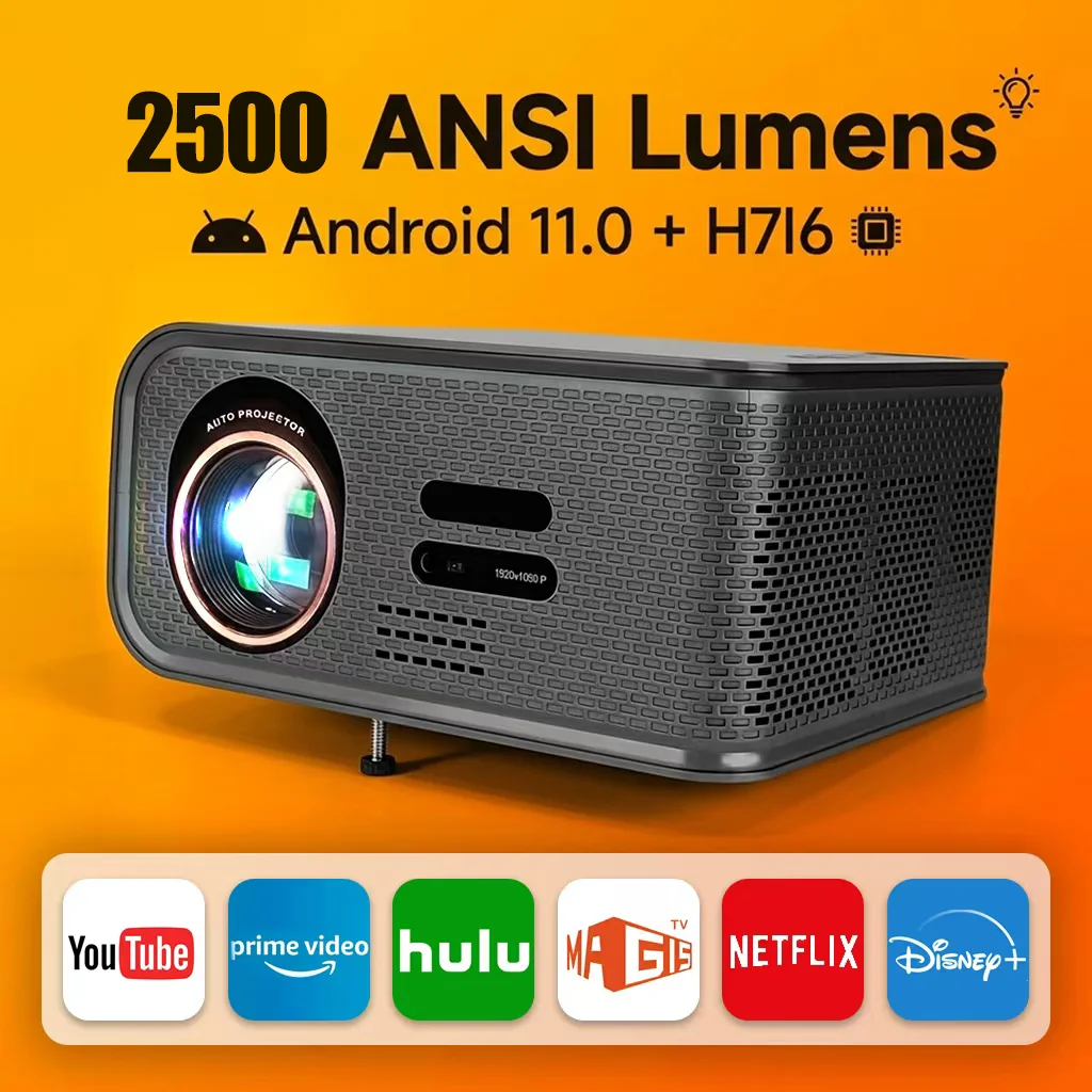 Smart Projector Native HD 1080P Support 8K Video 2500ANSI HDR10+ Color Picture Quality Auto Focus Function Home Theater