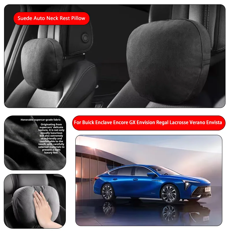For Buick Premium Faux Suede Neck Pillow car seat pillow car neck pillow Suede Fabric Car Headrest interior