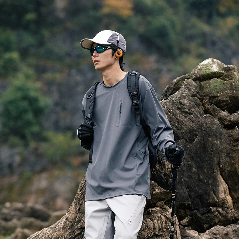 Autumn New Lightweight Outdoor Hiking Moisture Wicking Long Sleeved T-shirt, High-quality Elastic Korean Style Sports T-shirt