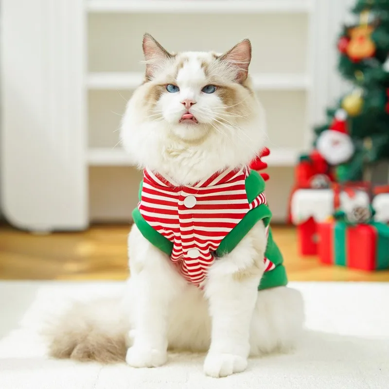 Bichon Niedliche Gestreifte Latzhose Weihnachtskleidung für Haustiere Hunde-Elch-Vierbeiner-Kleidung Kleine Hunde Winter Warme Weste Haustierzubehör