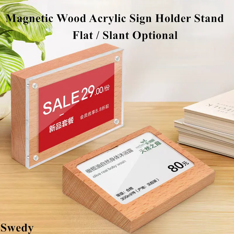 90x54mm Magnetic Acrylic Sign Holder Photo Picture Frame Tabletop Plastic Price Label Paper Card Holder Display Stand