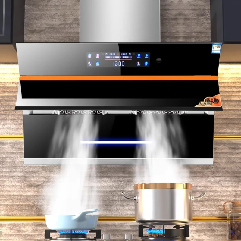 90cm Smart Range Hood 25m³/min Suction Wall Mount Kitchen Extractor AI Voice Gesture Control Dual Copper Motor Tempered Glass