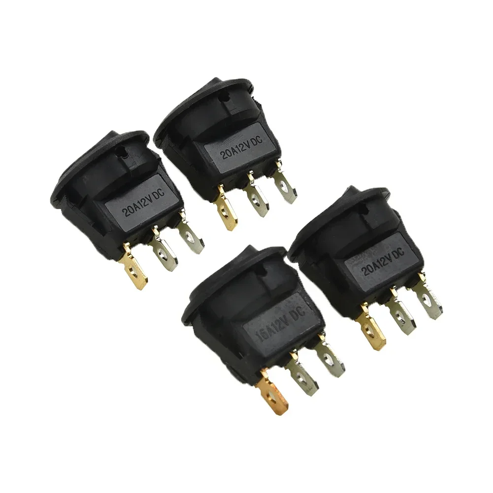 Rocker Switches Plastic Black 4Pcs Round Rocker chassis lights dome lights 4Pc DC12V SPST 2 Poles Design 3 Pins