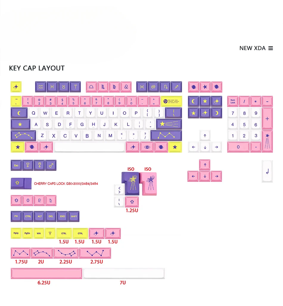 XDA twelve constellation theme keycap five-sided sublimation 143 keys for 61/68/104/108 mechanical keyboard