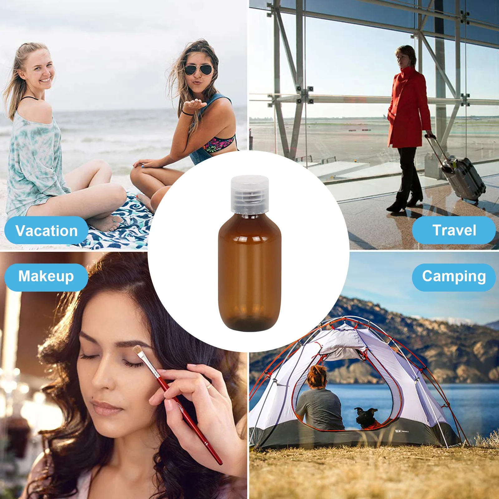 16Pcs Flip Top Travel Bottles Reusable Lotion Bottles Portable for Face Wash Sunscreen Hand Cream Travel Makeup Dispensers