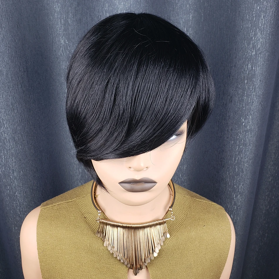 Афро Короткий Парик Полностью Машинное Парики Практичный Вигляд Натуральный Реалистичный Парик Человеческих Волос Стрижки Пикси Высокое Качество 100% Человеческие Волосы