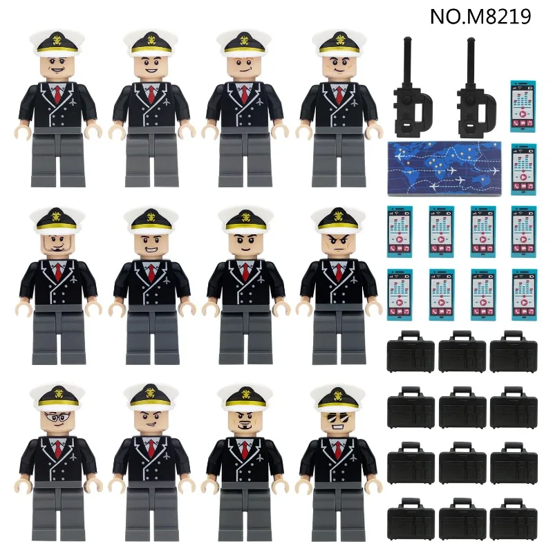 Cross-border M8219 aircraft captain building block figure rushed to the sky small particles spliced into toy bags