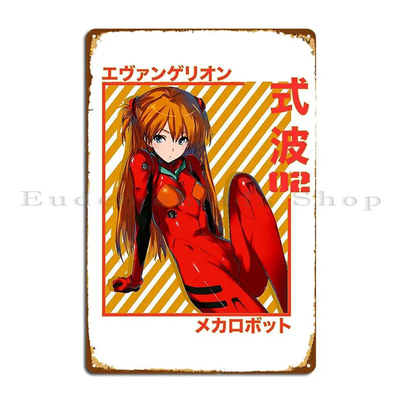 Póster de placa de Metal Asuka Eva 02 de rayas rojas, Mural de pared de Club divertido personalizado, cartel de estaño para cine