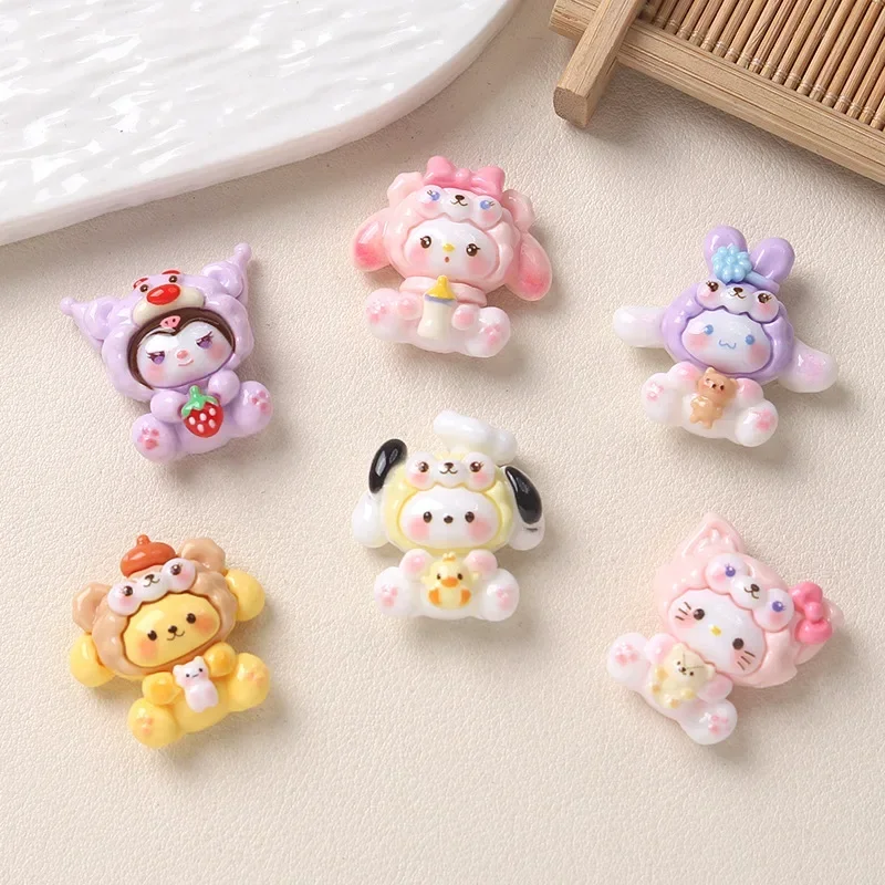 5pcs Sanrio Cartoon DIY Resin Accessories Animal Hat Resin Flatback Cabochons for Diy Jewelry Making Trendy Hello Kitty Charms