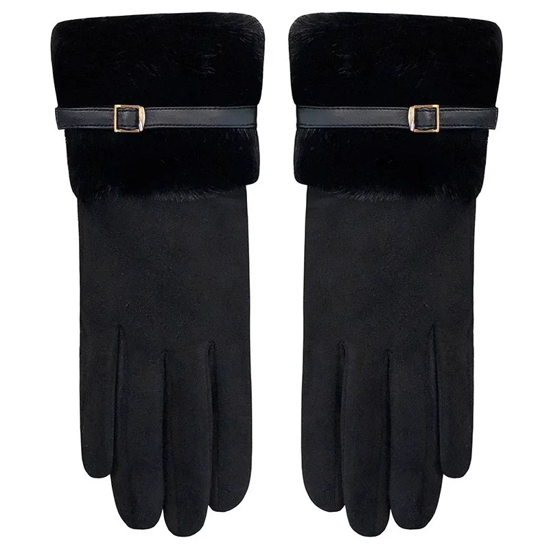AliExpress GAFASTWO Winter Women Keep Warm Plus Velvet Touch Screen Thicken Plush Wrist Suede Gloves Fashion Personality Elegant Drive Cycling