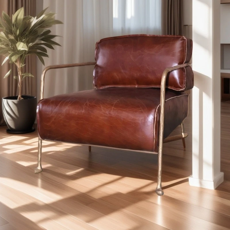 

Nordic French first-layer cowhide antique oil wax leather sofa chair