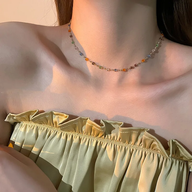 ZAKOL Einfache, modische, bunte, quadratische Acryl-Perlenkette, Vintage-Kristall-Halskette für Frauen, Party-Schmuck – Detail 3
