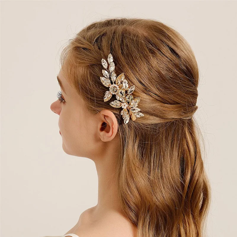 Handmade Rhinestone Pearl Hair Clip Crystal Flower Hairpin Headpiece For Women  Silver Color Bridal Barrettes Hair Accessories