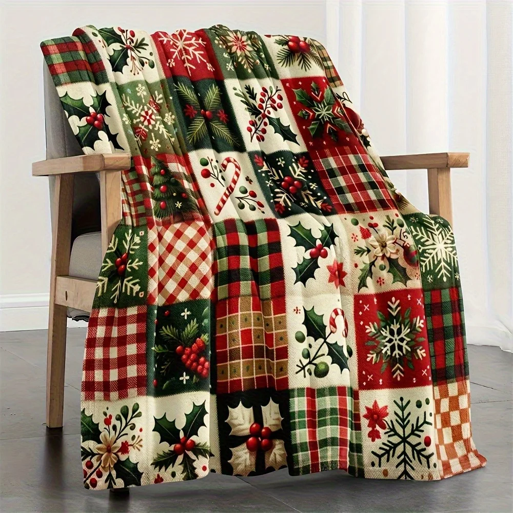 Reversible Christmas Holly Snowy Cranberries Throw Blanket Soft Warm Cozy Blankets For Sofa Couch Bed