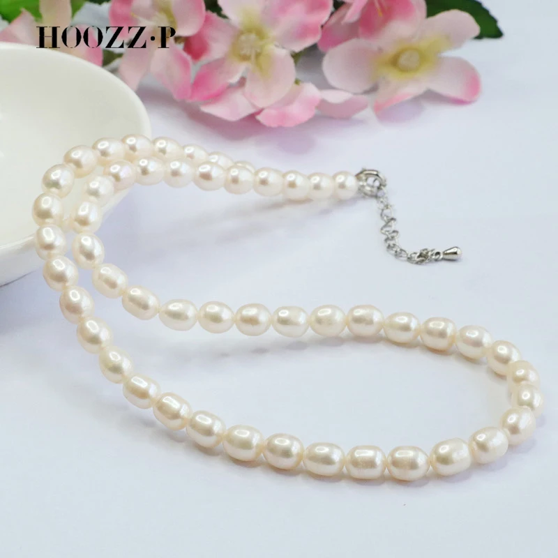 HOOZZ.P Top 2023 Fashion Pearl Necklace Natural Freshwater White Rice Pearls 925 Silver Fine Pearl Jewelry For Women Girls Gifts