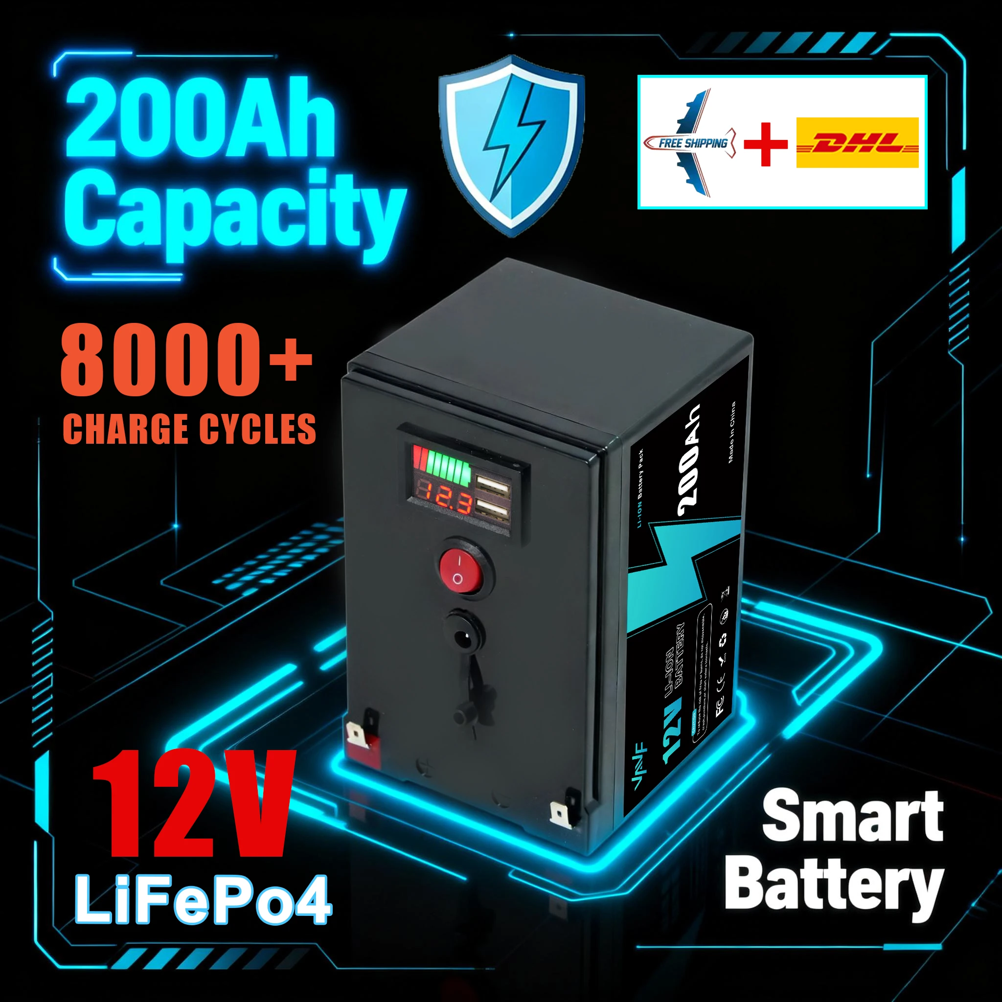 

Solar Battery12V 200AH ️Lithium Deep Cycle Battery, Integrated BMS-Perfect for Solar Systems, Campers, Boats&Cabin Power