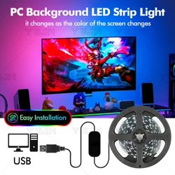 RGB LEDストリップライト,コンピューターライト,画面,色の同期,smart,スマートコントロール,環境装飾ランプ,USB, 5v