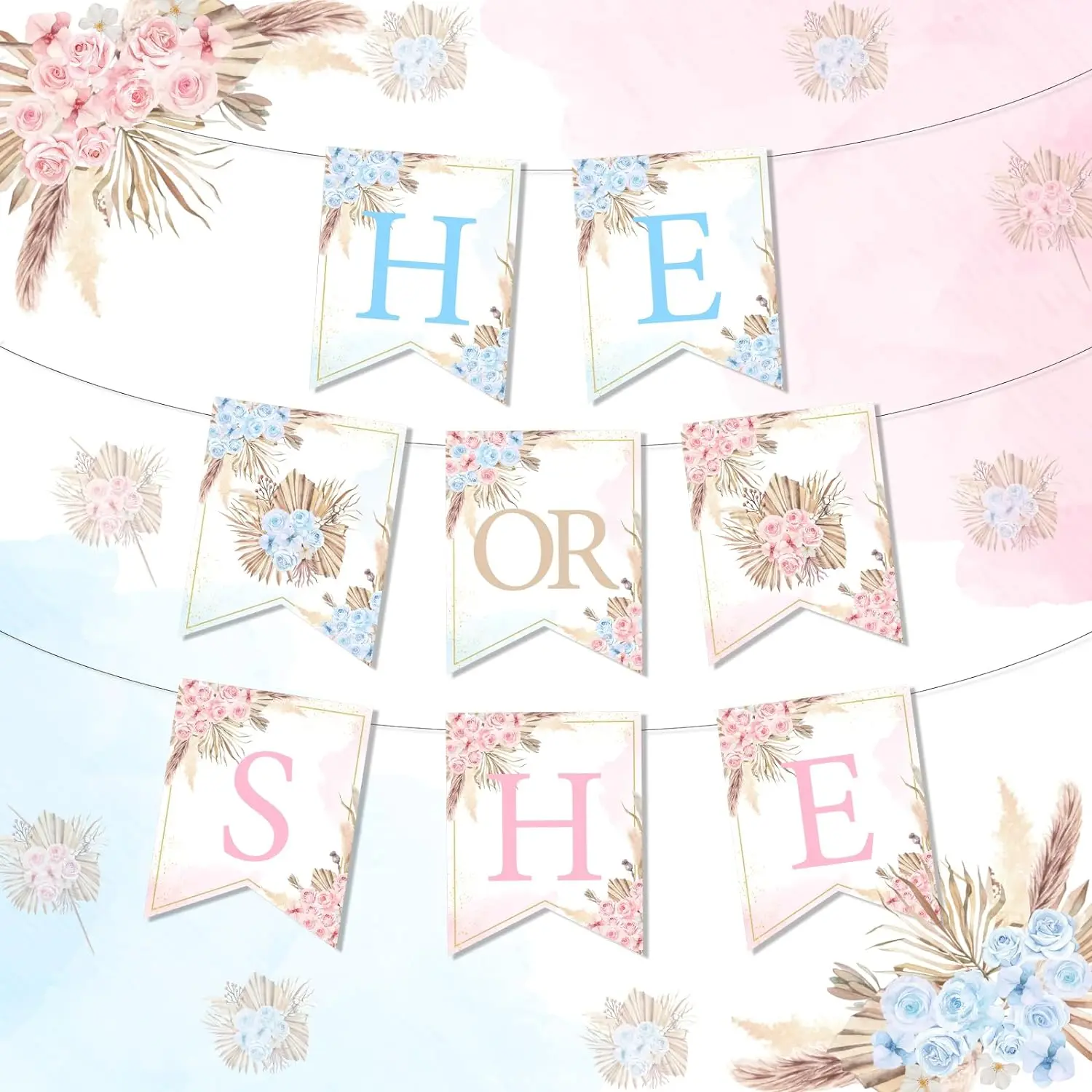 

Pampas Grass Gender Reveal Decor He or She Banner Party Supplies Boho Pampas Grass Gender Reveal Banner