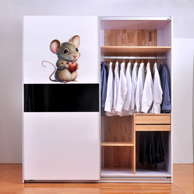 C228# Cute Mouse Wall Sticker Animal Bathroom Toilet Decor Living Room Cabinet Refrigerator Home Decoration Decals