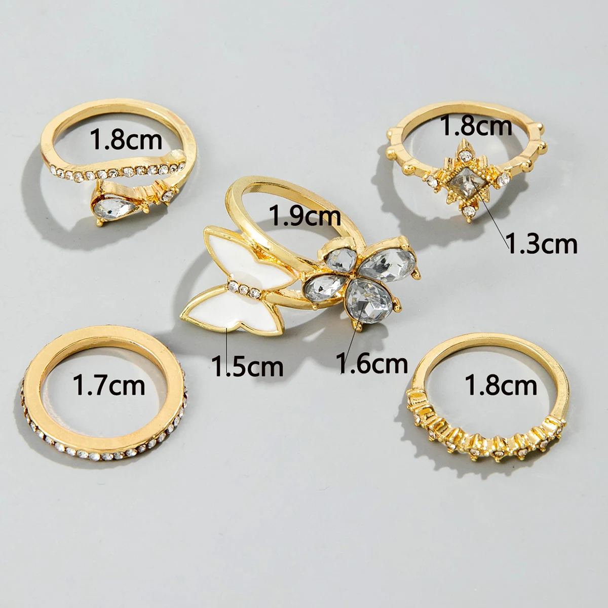 Tocona Luxury Crystal Stone Butterfly Finger Rings Set for Women Trendy Water Drop Rings Set Jewelry Party 5Pcs/Set 26507