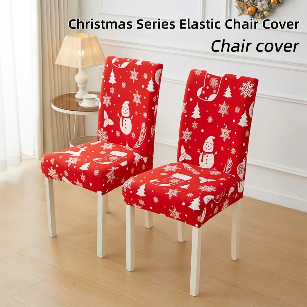 Stretch Christmas Chair Covers Milk Silk Elastic Dining Seat Slipcovers Xmas Snowman Printed Removable Washable Banquet Decor
