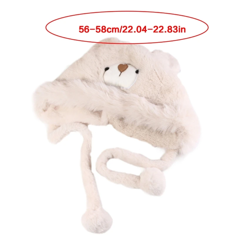 Oversized Bear Hat with Ear and Gloves Skiing Hat Furry Hood Cartoon Photo Props Outdoor Head Wrap Hat for Halloween