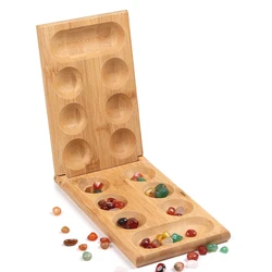 Mancala Board Games with Colorful Stones Pebbles Pebbles Folding Wooden Board Chess Set Kids Interaction Puzzle Children Toys