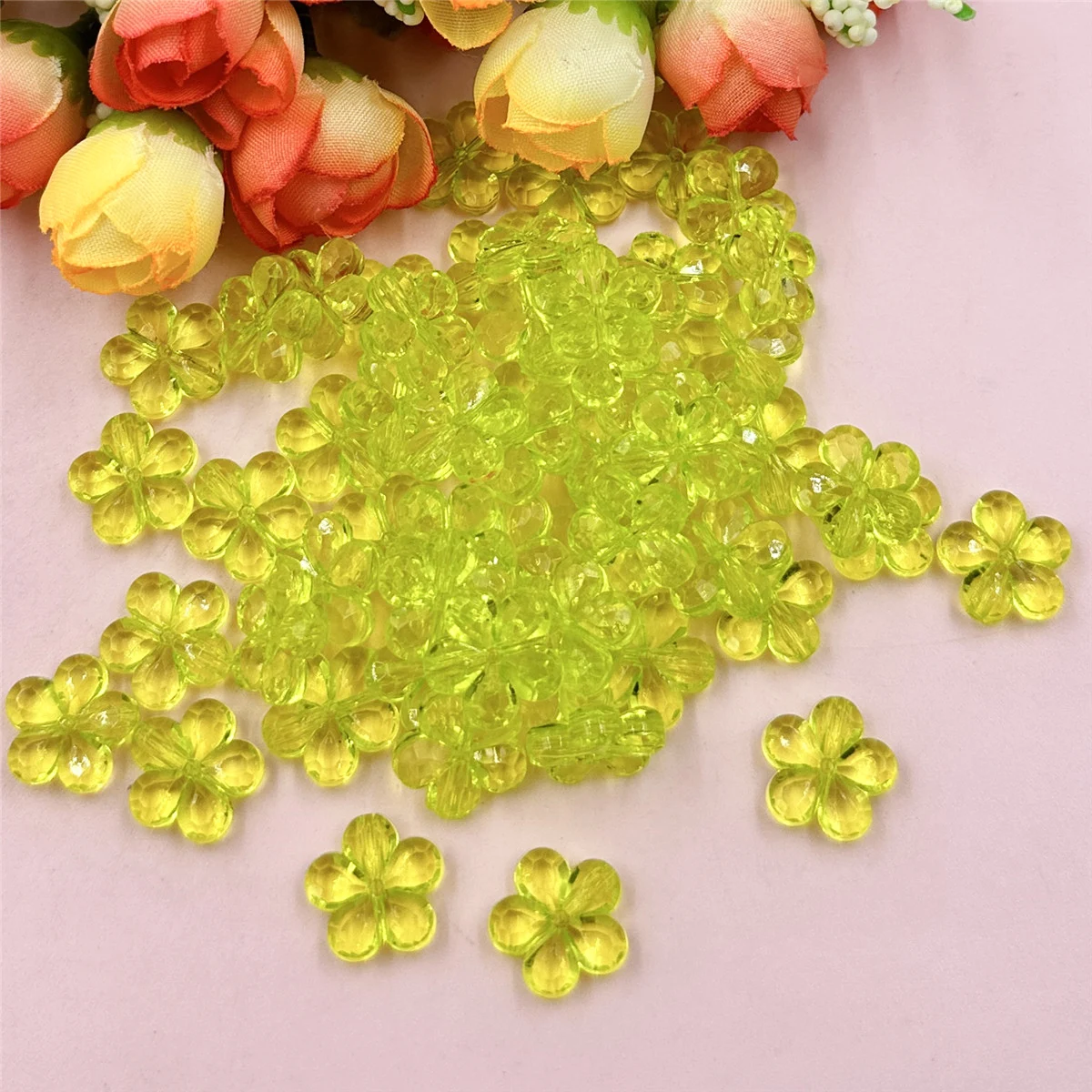 100pcs 14mm Acrylic Multicolor Flower Shape Spacer Loose Beads With Hole DIY Handmade Material Jewelry Accessories Wholesale