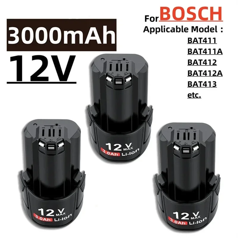Li‑ion Rechargeable Battery for Bosch 12V 10.8V 4000mAh Compatible With BAT411 BAT411A BAT412 BAT412A BAT413