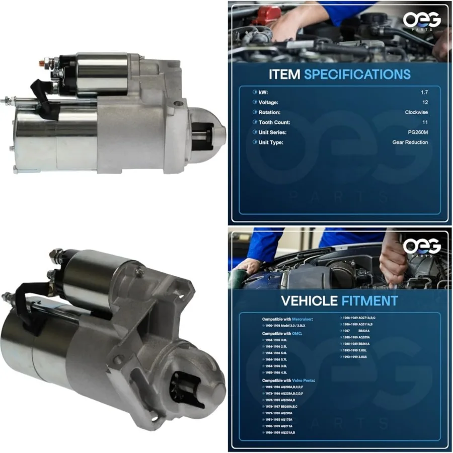 

OEG Parts New Starter SAEJ1171 PG260M Compatible with Mercruiser 3.0 1990-1998 OMC All 1984-1996 and Volva Penta 3.0 AQ BB 1973
