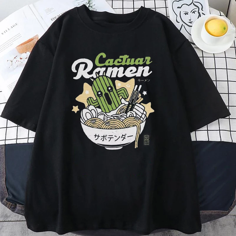 New Fashion Cool Cactuar Ramen Final Fantasy T-Shirts for Men Crewneck T Shirts Short Sleeve Tee Shirt Unique Tops