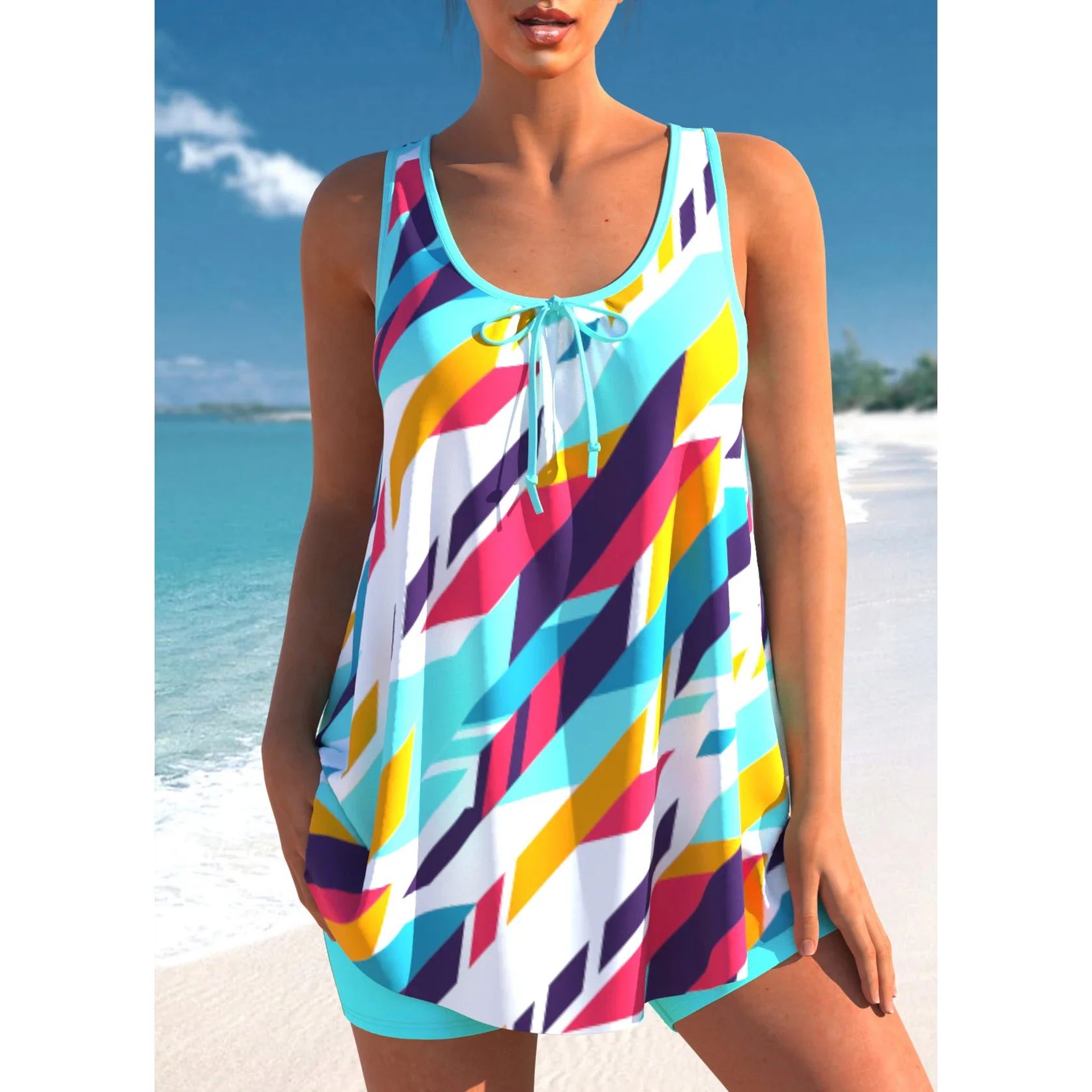 Two-piece Bikini Swimsuit for Women Summer Sexy Tankini  Patchwork Multi-Color Sexy Bikini  Vacation Swimsuit Summer Beachwear