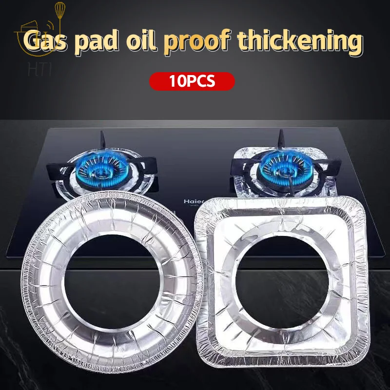 10Pcs/set Thickened Aluminum Foil Covers Gas Stove Oil Proof Pad Protector Cover Proof Cleaning Pad Kitchen Cleaning Parts