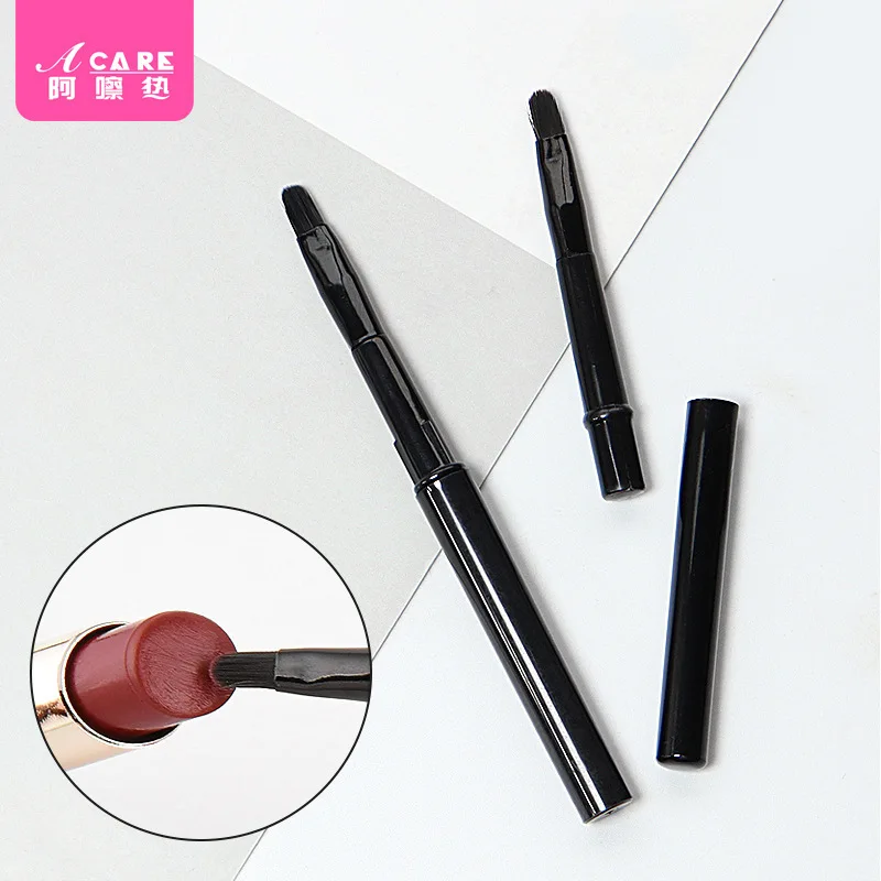 リップブラシ H1-ポータブルリップペンシル ミニメイクブラシ メイクアップ ソフトヘア アウトラインリップブラシ カバー付きメイクアップ