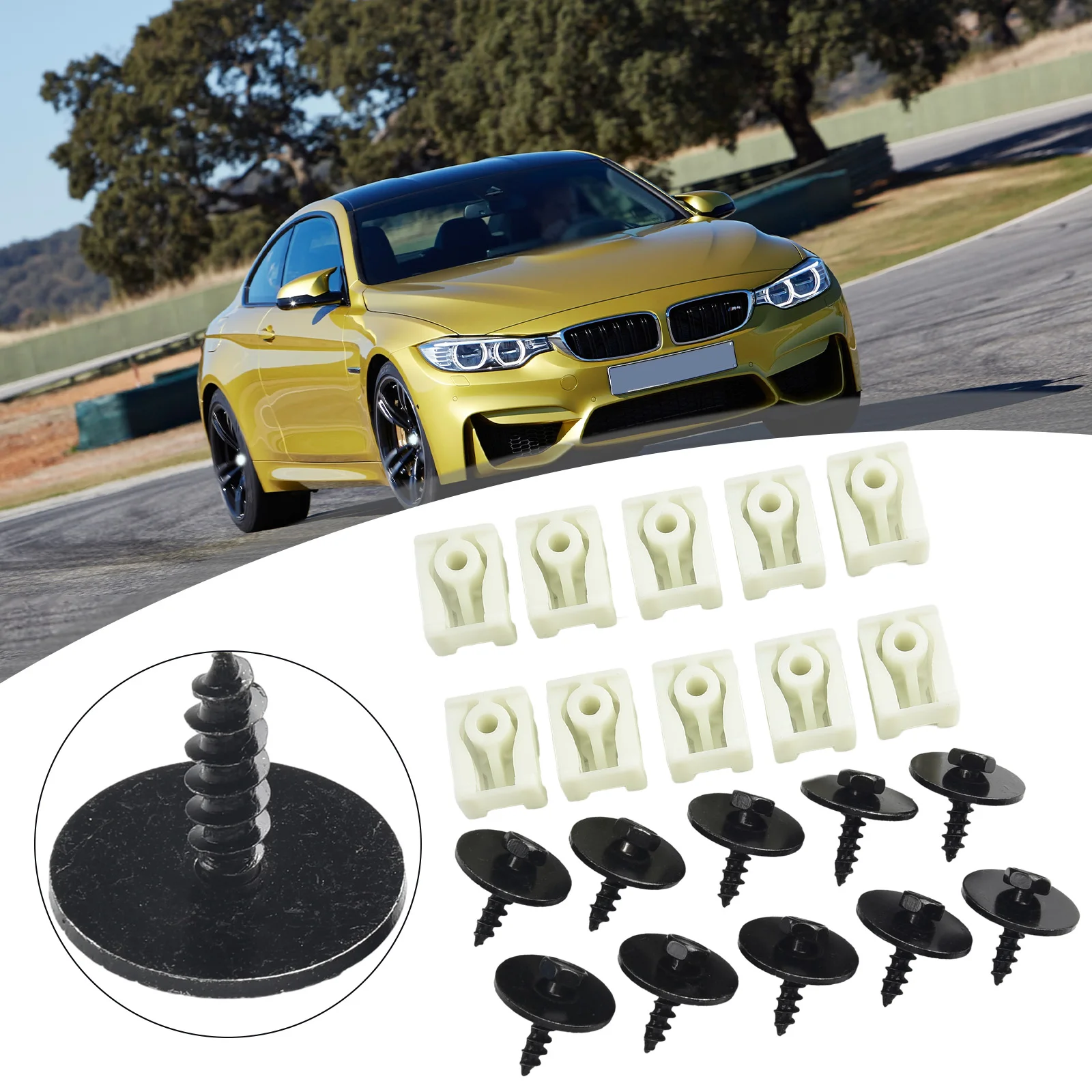 Plastic C-Clip and Hex Bolt Set for BMW Mudguard Liner Mounting Front and Rear Application OEM Part Number Compatibility