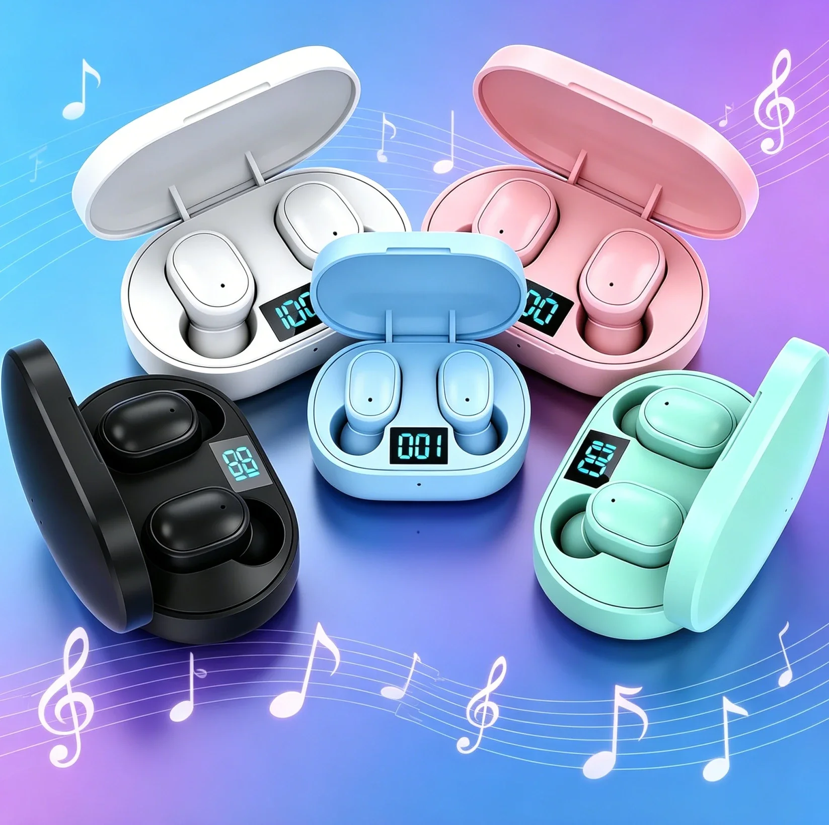 

Digital Display Bluetooth Earphones with Mic TWS E6S Wireless Bluetooth Headset Noise Cancelling Headset for Xiaomi Huawei Oppo