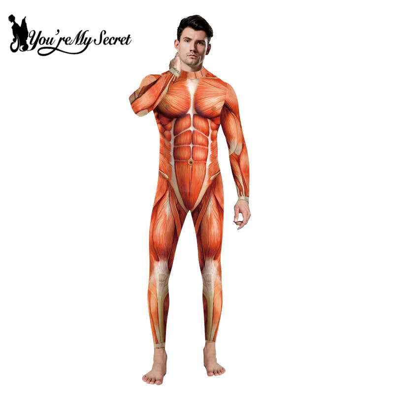 Halloween Costume For Adult Muscle Printed Cosplay Bodysuits Carnival Party Funny Zentai Fancy Dress Performance Clothing