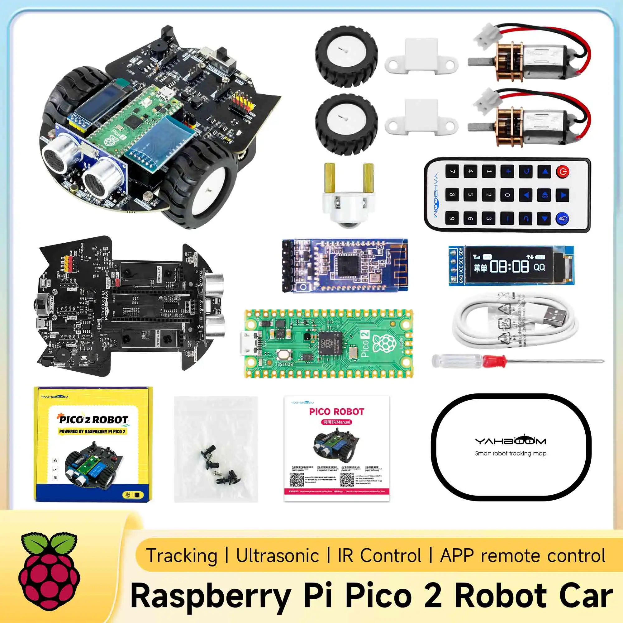 Raspberry Pi Pico2 Robot Car DIY Robotic Electronic Kit Education MicroPython Programming for Teens Include Battery APP Control