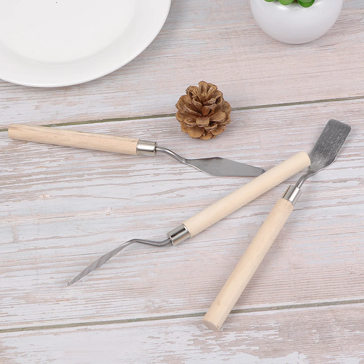 

3 Pcs Drawing Tool Palette Knife Set Scraper Art Wooden Stainless Steel Spatula