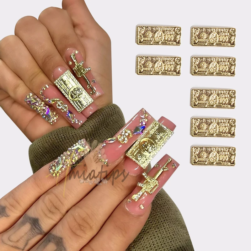 1box 3D Money Cartoon Nail Charms Luxury Dollars Rhinestones Jewelry Diamond Nail Art Manicure Tips Salon Decoration Tool