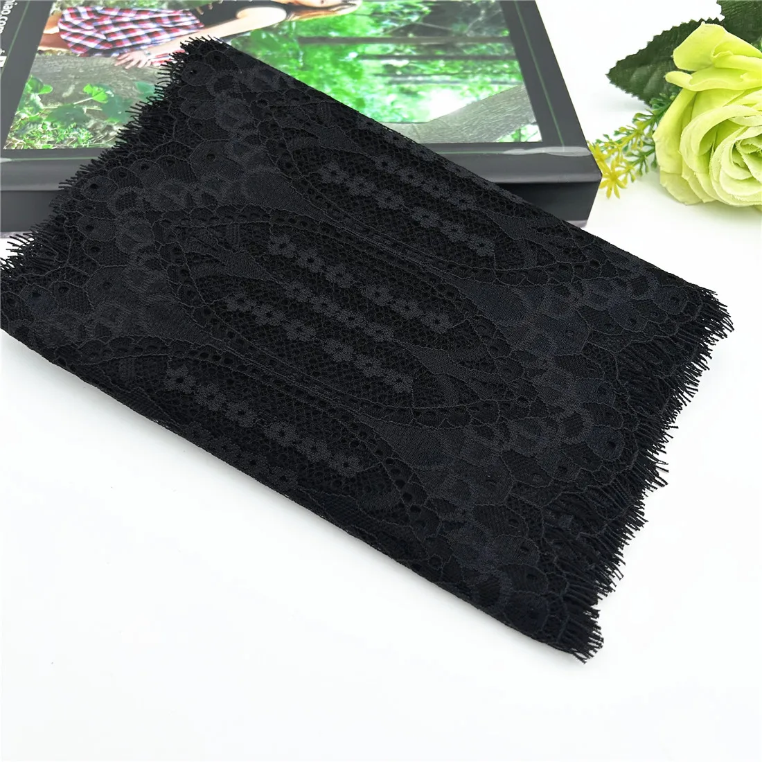 3y/Lot Width 8 1/2 Inch (22cm) Solid Black Eyelash Lace Trim Lingerie Sewing Craft DIY Apparel Fabric Wedding Garment Accessory