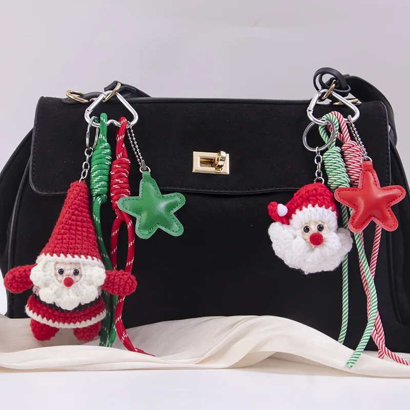Christmas Funny Crochet Santa Claus Elk Gingerbread man Doll Keychain - Cute Handmade Plush Wool Knitted Ornament Christmas Gift