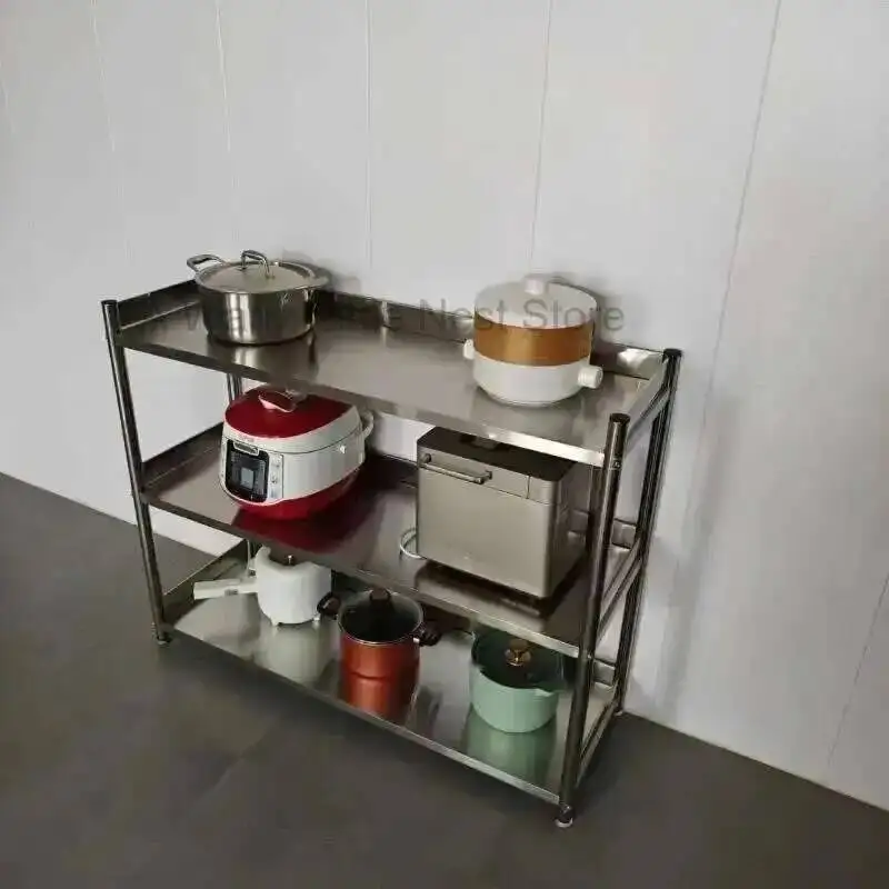Fence Stainless Steel with Kitchen Cabinets Floor Multi-layer Storage Cabinet Microwave Storage Rack Household Kitchen Furniture