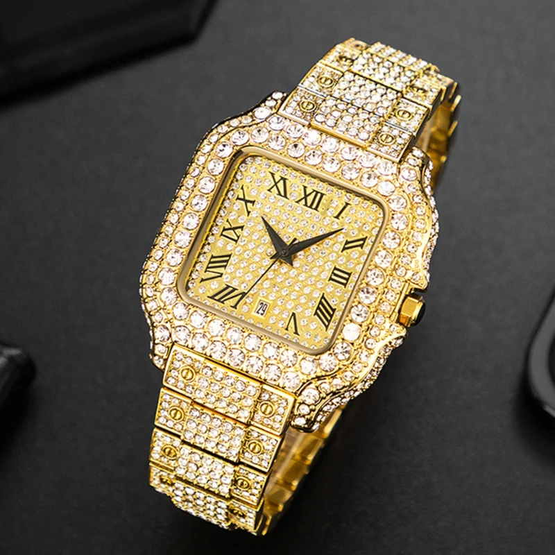 MISSFOX Luxury Diamond Watch for Men Women Stainless Steel Elegant Rhinestone Watch Casual Dress Male wristwatch relojes hombre