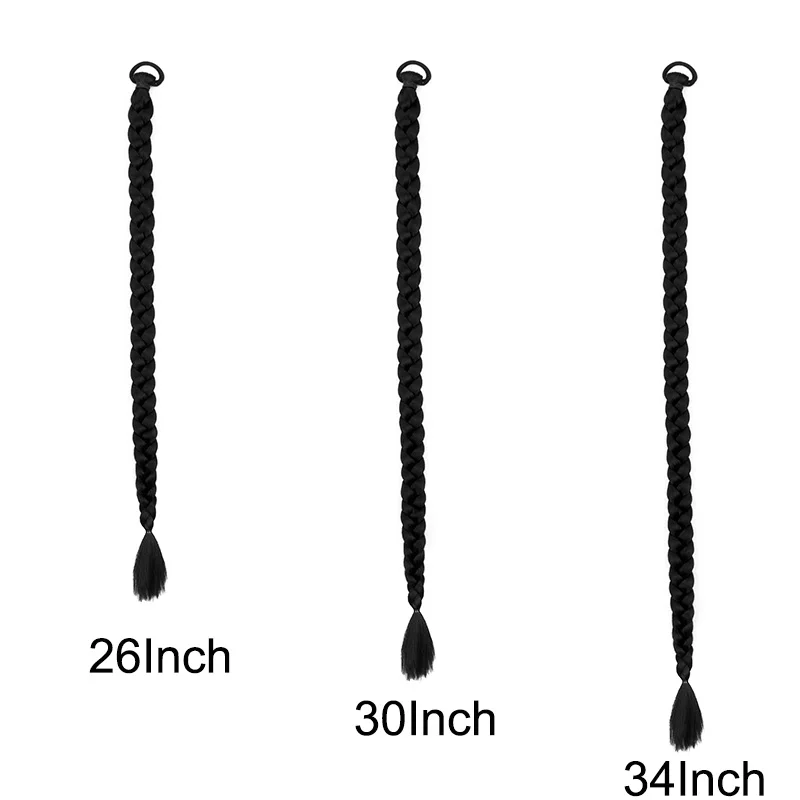 26Inch/30Inch/34Inch Synthetic Long Braid Ponytail Elastic Rubber Band Elegant Style High Temperature Fiber Hairpiece for Women