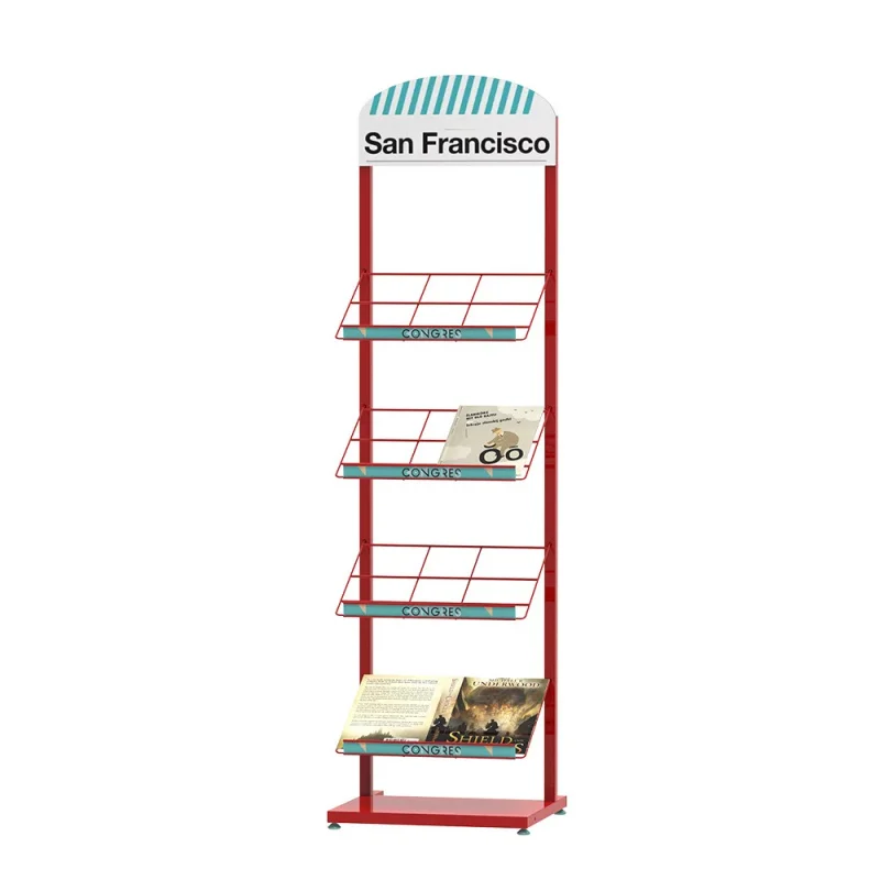 custom.Magazine Display Rack Four Layer Metal Newspaper Rack Magazine Material Promotion Shelf Boutique Store