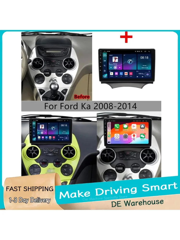 4+64G Autostereo voor Ford Ka 2008 - 2014 Android 15 Draadloos met Carplay Android Auto GPS Navigatie Auto Multimedia Speler - afbeelding 2