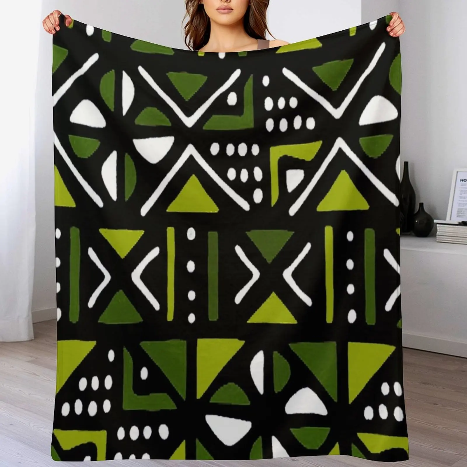 

Lime Green Mudcloth African Tribal Print Throw Blanket Blankets For Bed Moving Quilt Blankets