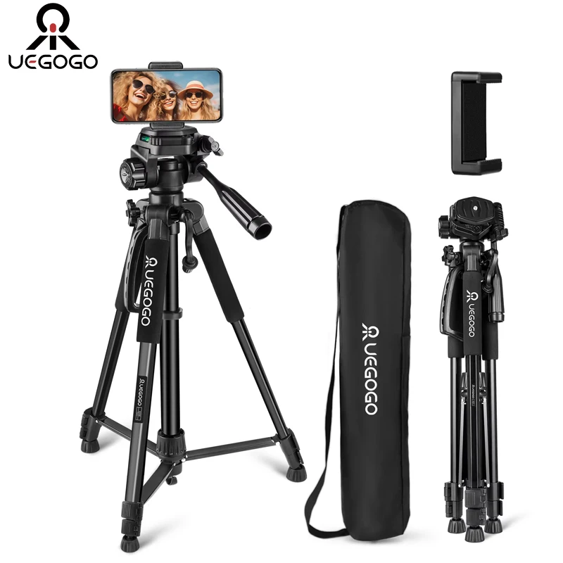 

UEGOGO Q150 Phone Travel Tripod Aluminum 150cm Professional Video Recording Camera Photography with Quick Plates Mount Pan Head