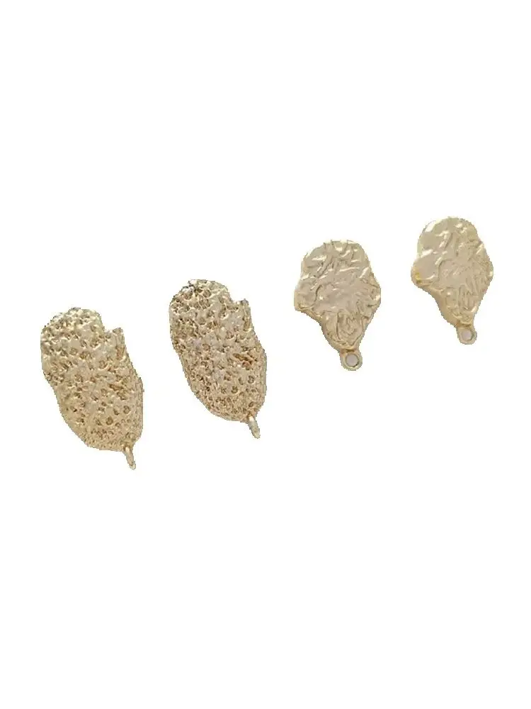 14K Gold-Color Irregular Texture Lava with Hoop Earrings 925 Silver Needle DIY Ear Jewelry Hand-made Material E316